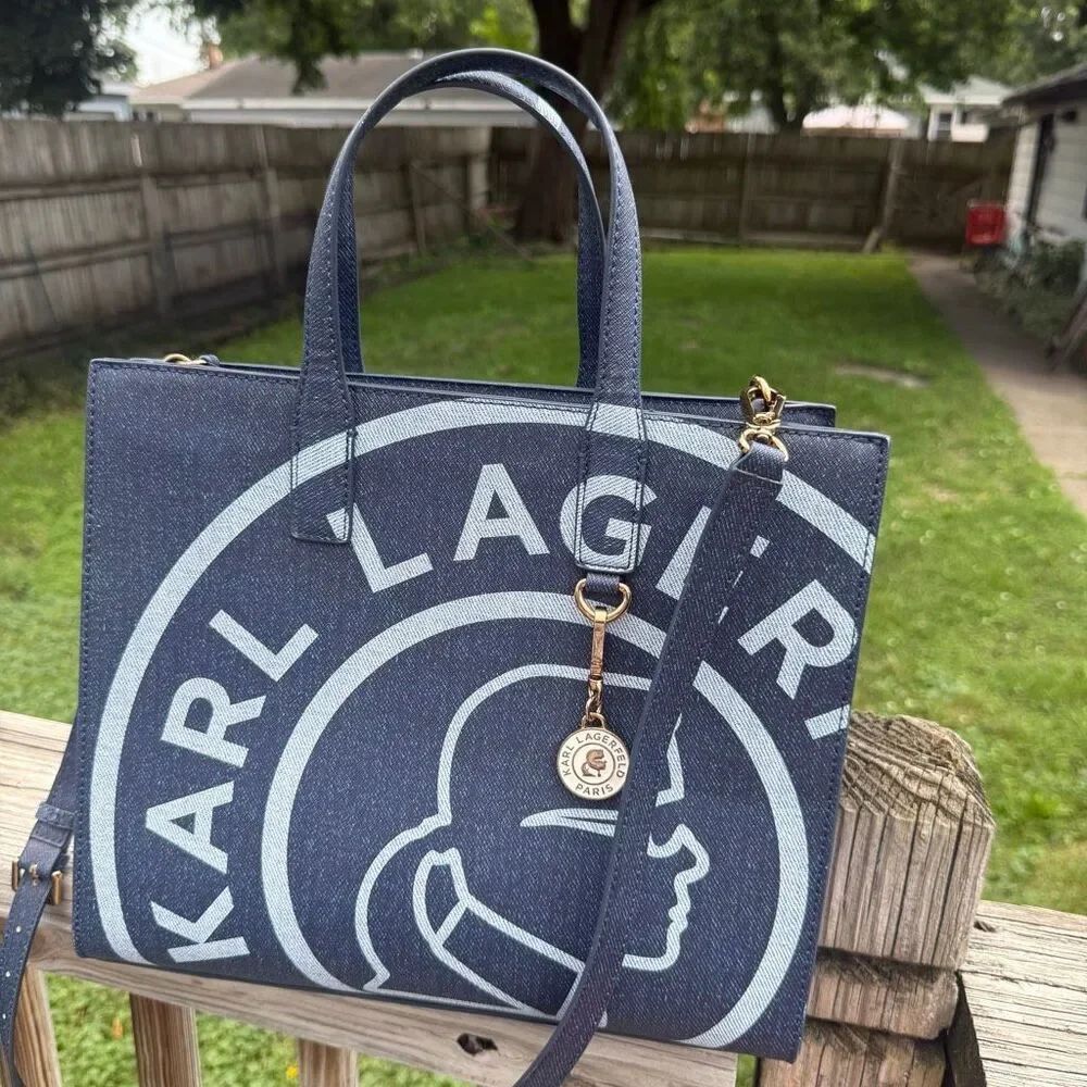 Karl Lagerfeld Paris Nouveau Tote Crossbody Blue Bag Purse